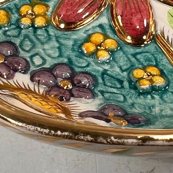 Vtg HAND PAINTED H BEQUET Quaregnon BELGIUM MAJOLICA BOWL Wall Hanging 8" READ - Picture 13 of 14